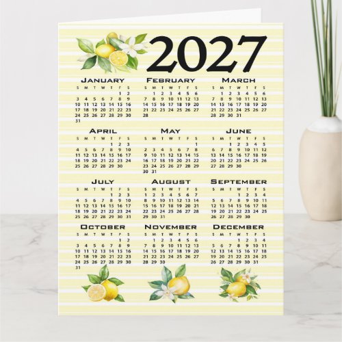 2027 Calendar Italian Style Lemons Yellow Stripes Card