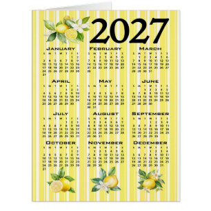 2027 Calendar Italian Style Lemons Yellow Stripes Cards