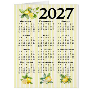 2027 Calendar Italian Style Lemons Yellow Stripes Cards