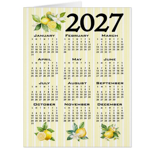 2027 Calendar Italian Style Lemons Yellow Stripes Cards