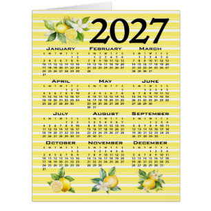 2027 Calendar Italian Style Lemons Yellow Stripes Cards