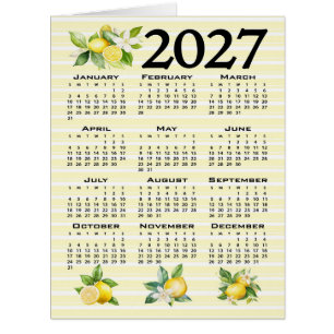 2027 Calendar Italian Style Lemons Yellow Stripes Cards