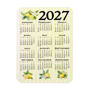 2027 Calendar Italian Style Lemons Yellow Stripes Magnet