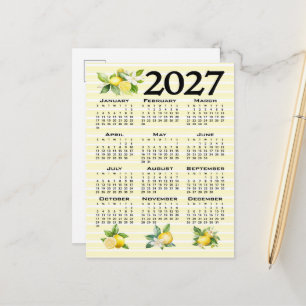 2027 Calendar Italian Style Lemons Yellow Stripes Postcard