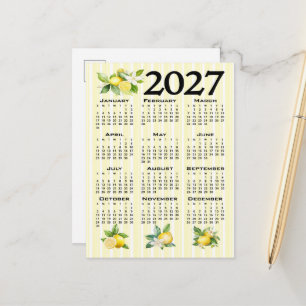 2027 Calendar Italian Style Lemons Yellow Stripes Postcard