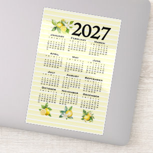 2027 Calendar Italian Style Lemons Yellow Stripes Sticker