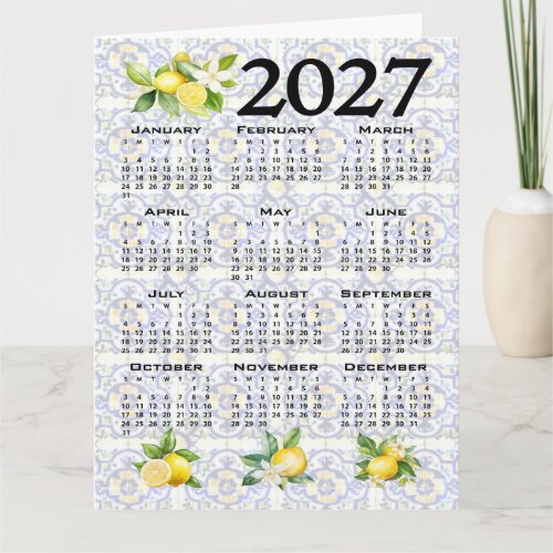 2027 Calendar Lemons Italian Mediterranean Tiles Card