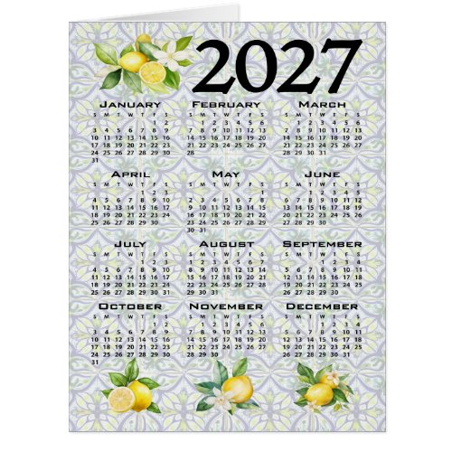 2027 Calendar Lemons Italian Mediterranean Tiles Cards