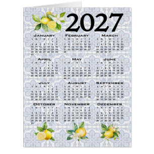 2027 Calendar Lemons Italian Mediterranean Tiles Cards
