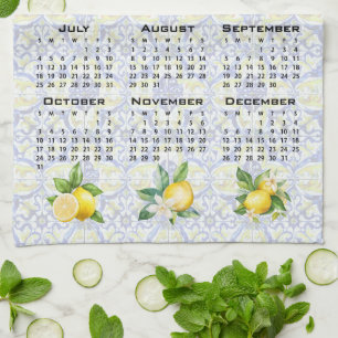 2027 Calendar Lemons Italian Mediterranean Tiles Kitchen Towel