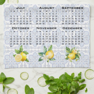 2027 Calendar Lemons Italian Mediterranean Tiles Kitchen Towel