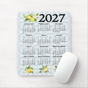 2027 Calendar Lemons Italian Mediterranean Tiles Mouse Pad