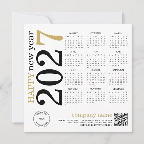 2027 Calendar Logo QR Code Happy New Year Holiday Card
