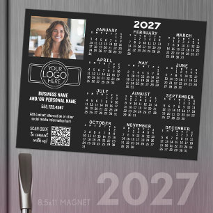 2027 Calendar MAGNET - logo, QR Code, Photo BLACK Magnetic Dry Erase Sheet