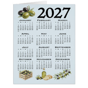 2027 Calendar, Mediterranean Olives, Blue Cards