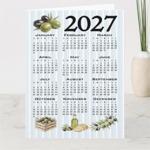 2027 Calendar, Mediterranean Olives, Blue Stripes Card
