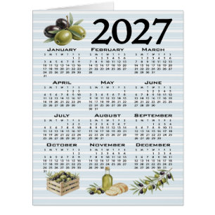2027 Calendar, Mediterranean Olives, Blue Stripes Cards