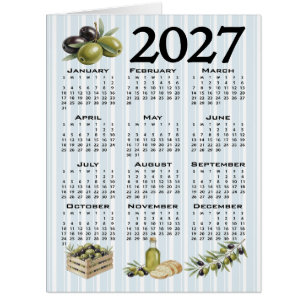 2027 Calendar, Mediterranean Olives, Blue Stripes Cards