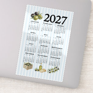 2027 Calendar, Mediterranean Olives, Blue Stripes Sticker