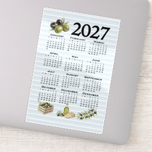 2027 Calendar, Mediterranean Olives, Blue Stripes Sticker