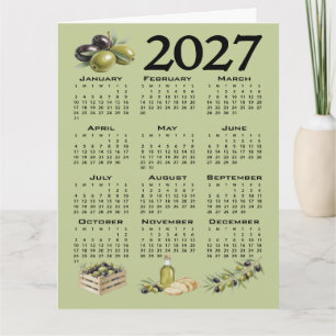 2027 Calendar, Mediterranean Olives, Green Card