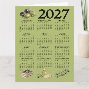 2027 Calendar, Mediterranean Olives, Green Card