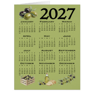 2027 Calendar, Mediterranean Olives, Green Cards