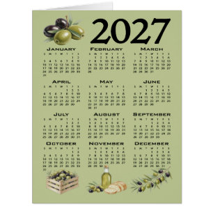 2027 Calendar, Mediterranean Olives, Green Cards