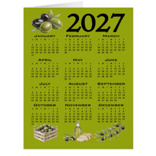 2027 Calendar, Mediterranean Olives, Green Cards