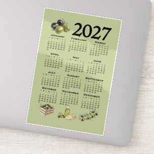 2027 Calendar, Mediterranean Olives, Green Sticker