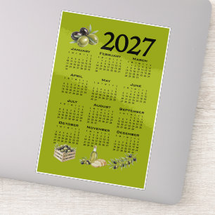 2027 Calendar, Mediterranean Olives, Green Sticker