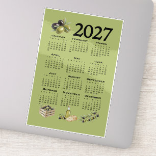 2027 Calendar, Mediterranean Olives, Green Sticker