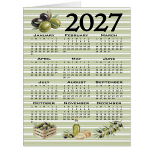 2027 Calendar, Mediterranean Olives, Green Stripes Cards