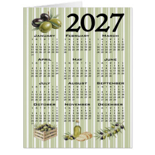 2027 Calendar, Mediterranean Olives, Green Stripes Cards