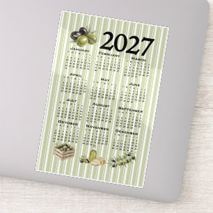 2027 Calendar, Mediterranean Olives, Green Stripes Sticker