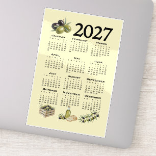 2027 Calendar, Mediterranean Olives, Yellow Sticker