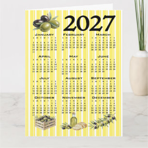 2027 Calendar, Mediterranean Olives Yellow Stripes Card