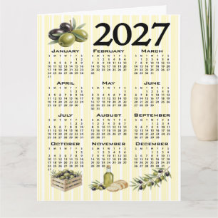2027 Calendar, Mediterranean Olives Yellow Stripes Card