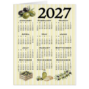 2027 Calendar, Mediterranean Olives Yellow Stripes Cards