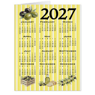 2027 Calendar, Mediterranean Olives Yellow Stripes Cards