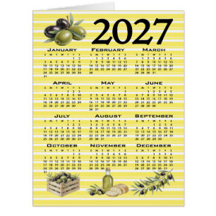 2027 Calendar, Mediterranean Olives Yellow Stripes Cards