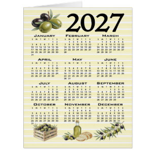 2027 Calendar, Mediterranean Olives Yellow Stripes Cards