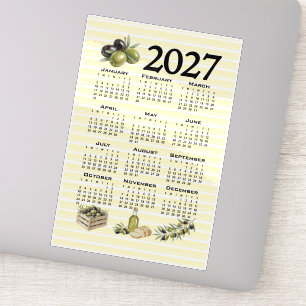 2027 Calendar, Mediterranean Olives Yellow Stripes Sticker
