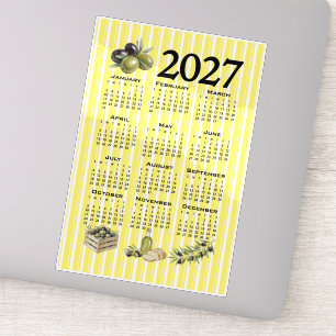 2027 Calendar, Mediterranean Olives Yellow Stripes Sticker
