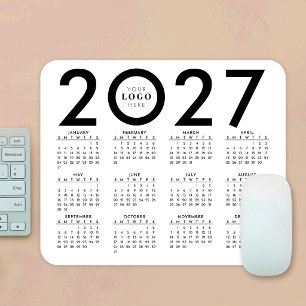 2027 Calendar Minimalist Business Logo Black White Mouse Pad