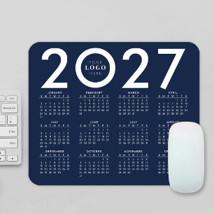 2027 Calendar Minimalist Business Logo Navy Blue Mouse Pad