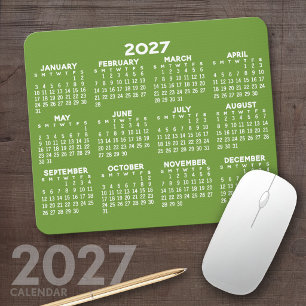 2027 Calendar - modern green and white simple Mouse Pad