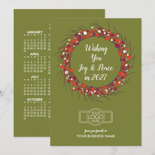 2027 Calendar Modern Joy Peace Add LOGO - Business Holiday Card