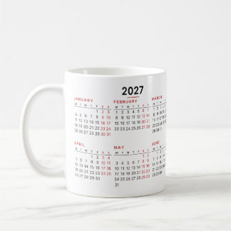 2027 Calendar Monday Start Black Red Mug