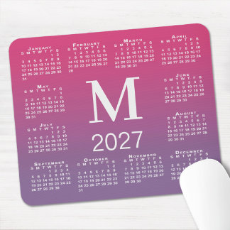 2027 Calendar Monogram Pink to Purple Gradient Mouse Pad